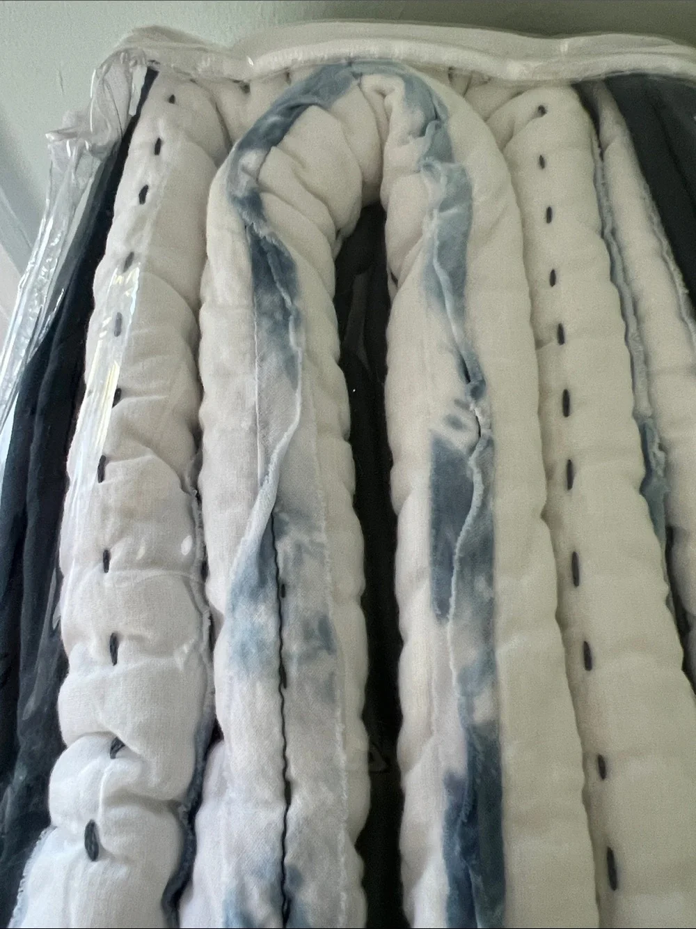 Annie Selke Draftsman Quilt in White with Blue Stripe